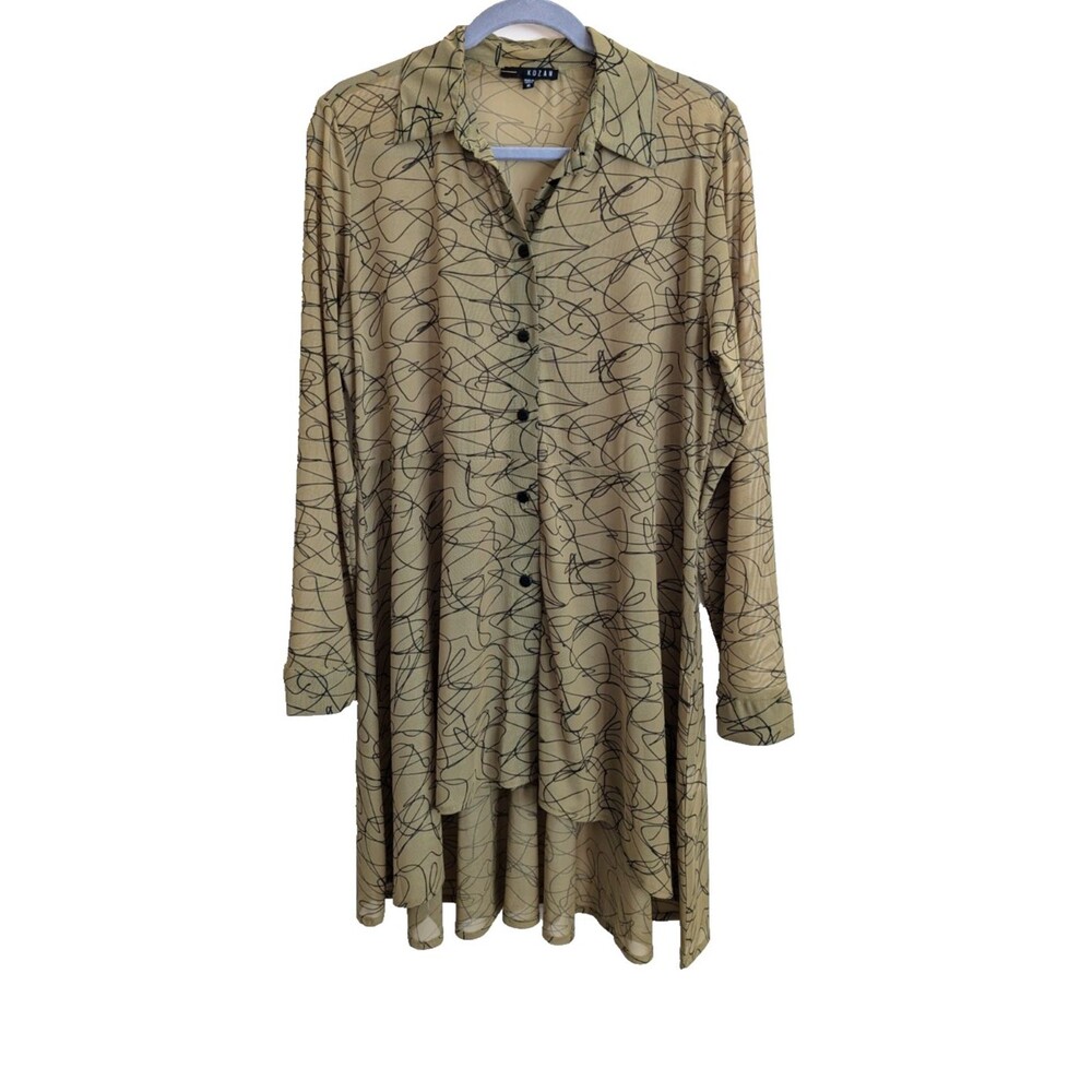 Kozan Mini Dress Cardigan Button Front Green Sheer Artsy Lagenlook Medium